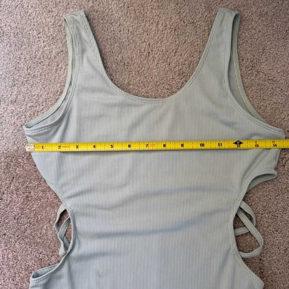 Girls Swimwear Mint Green Ribbed Knit One Piece Cut Out Swim Bathing Suit 14